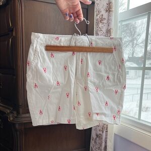 Caribbean Joe White Shorts with Pink Lobster Embroidery